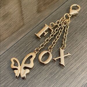 FOXER Gold-tone Fox Letter & Butterfly Keychain Bag Charm